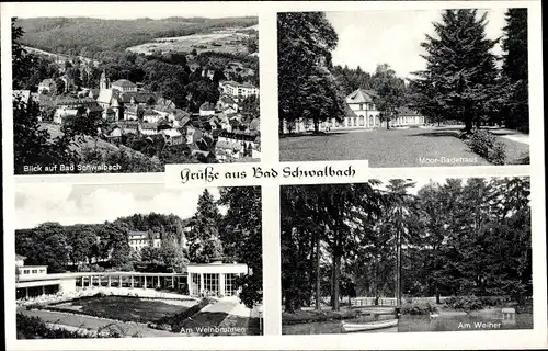 Ak Bad Schwalbach im Taunus, Morrbadehaus, Weinbrunnen, Weiher, Panorama