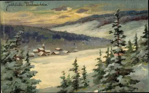 Ak Frohe Weihnachten, Winterlandschaft, Dorf