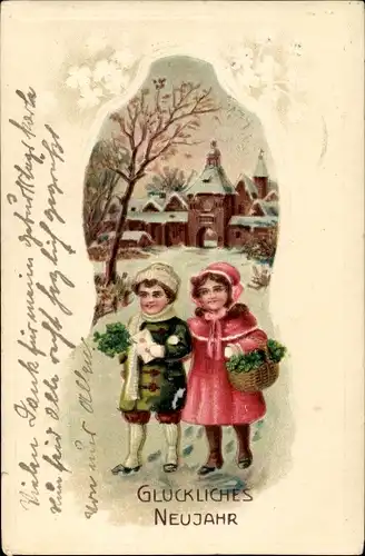 Präge Ak Glückwunsch Neujahr, Kinder, Brief Glücksklee