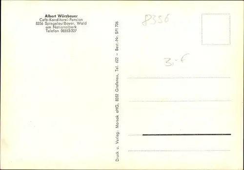 Ak Spiegelau im Bayerischen Wald Niederbayern, Pension Albert Würzbauer