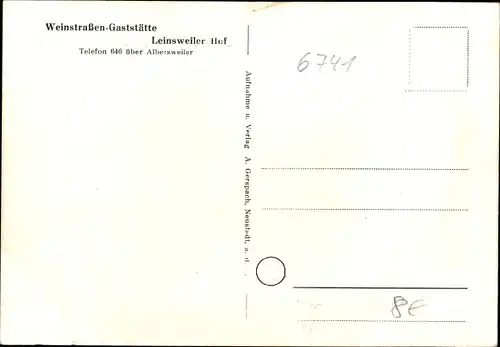 Ak Albersweiler in der Pfalz, Leinsweiler Hof, Weinstraßen Gaststätte