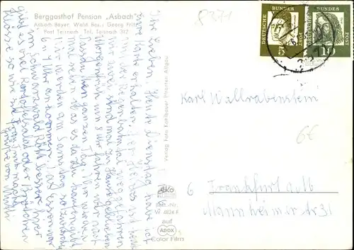 Ak Asbach Teisnach in Niederbayern, Teilansicht, Gasthof Asbach