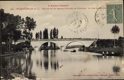 Ak Villevêque Maine et Loire, Pont sur le Loir separant Soucelles de Villeveque