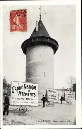 Ak Rouen Seine Maritime, Tour Jeanne d'Arc, Reklametafeln Grande Fabrique de Vetements