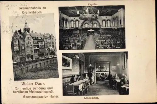 Ak Bremerhaven, Seemannshaus, Kapelle, Lesezimmer, Seemannspastor Haller