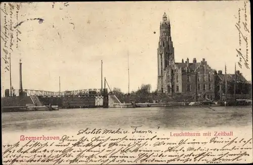Ak Bremerhaven, Leuchtturm mit Zeitball