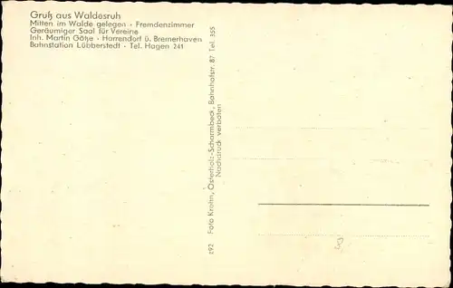 Ak Harrendorf Bramstedt Hagen im Bremischen, Waldesruh