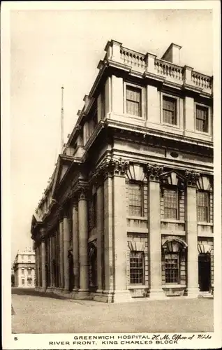 Ak Greenwich London England, Hospital, River Front, King Charles Block