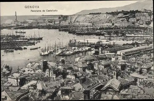 Ak Genova Genua Liguria, Panorama da Castelletto
