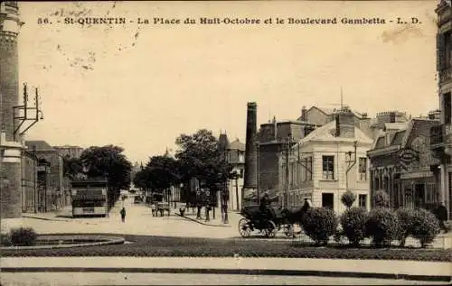 Ak Saint Quentin Aisne, La Place du Huit Octobre, Le Boulevard Gambetta