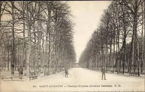 Ak Saint Quentin Aisne, Champs Elysees, Avenue Centrale