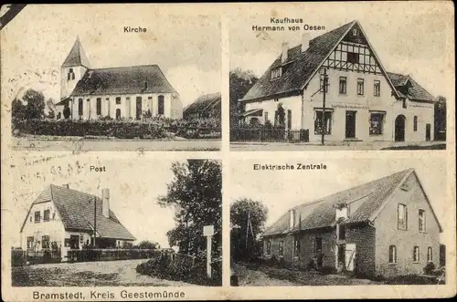 Ak Bramstedt Hagen im Bremischen, Kaufhaus, Elektrische Zentrale, Post, Kirche
