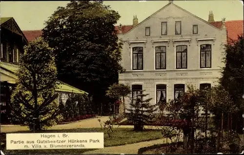 Ak Hagen im Bremischen, Partie aus Gutsbesitzer Hünkens Park mit Villa und Blumenveranda