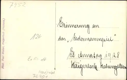 Foto Ak Haigerloch im Zollernalbkreis, Jedermannspiel St. Annatag 1928, Theaterszene