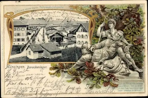 Präge Passepartout Ak Münsingen in Württemberg, Truppenübungsplatz, Barackenlager