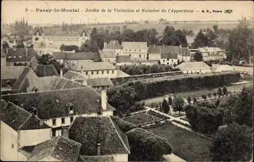 Ak Paray le Monial Saône et Loire, Jardin de la Visitation et Noisetier de l'Apparition