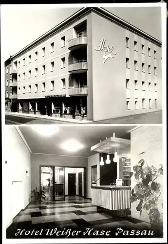 Ak Passau Bayern, Hotel Weißer Hase, Innen und Außen