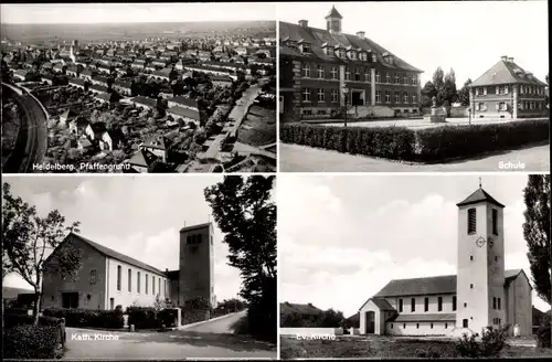 Ak Heidelberg am Neckar, Pfaffengrund, Schule, Katholische Kirche, Evangelische Kirche