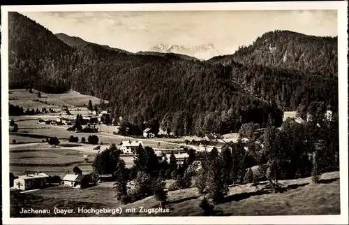 Ak Jachenau in Oberbayern, Teilansicht mit Zugspitze