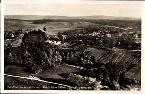 Ak Neuhütten im Spessart, Teilansicht mit Aussichtsturm Steinknickle