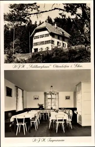 Ak Ottenhöfen im Schwarzwald, DJH Jugendherberge Sohlberghaus, Tagesraum, Außen