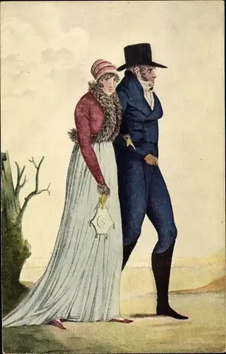 Künstler Ak Hamburg, Typische Tracht, Ehepaar, Mode 1802