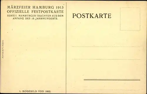 Künstler Ak Hamburg, Typische Tracht, Ehepaar, Mode 1802