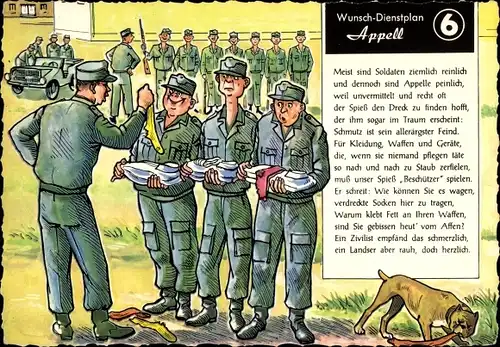 Künstler Ak Wunsch Dienstplan, Appell, Bundeswehr, Soldaten