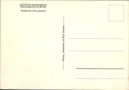 Ak Deutsche Eisenbahn, Bundesbahn, Güterzugtenderlok BR 094, Tender 094 588 1