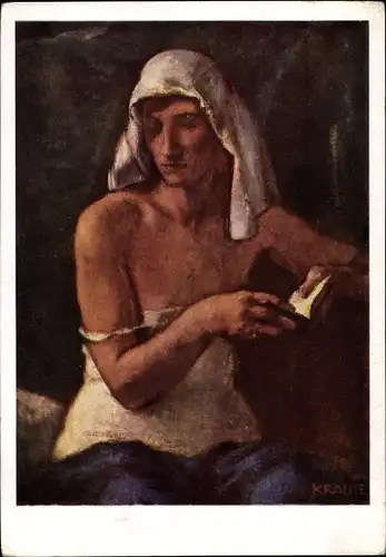 Künstler Ak Krause, Heinrich, Melancholie, Frauenportrait