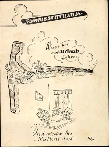 Künstler Ak Insel Sylt in Nordfriesland, Sylter Wunschtraum, Lok