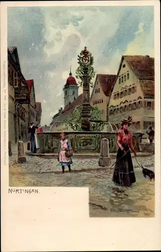 Künstler Litho Bergen, Fritz, Nürtingen am Neckar, am Brunnen