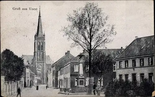 Ak Vorst Tönisvorst am Niederrhein, Straßenpartie, Denkmal, Kirche