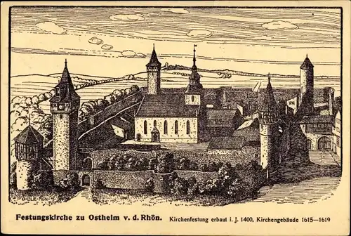 Künstler Lilie, G., Ak Ostheim vor der Rhön Unterfranken, Kirchenfestung, Erbaut 1400
