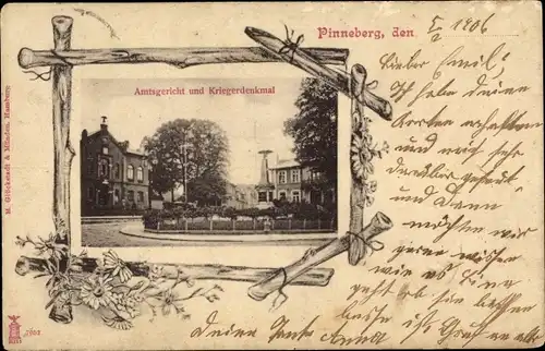 Passepartout Ak Pinneberg in Holstein, Amtsgericht, Kriegerdenkmal