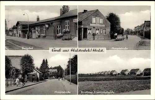 Ak Halstenbek in Holstein, Hauptstraße, Siedlung Friedrichshulde, Bahnhof, Gleisseite
