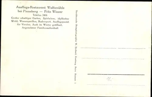 Landkarten Ak Pinneberg in Holstein, Pension Wulfsmühle