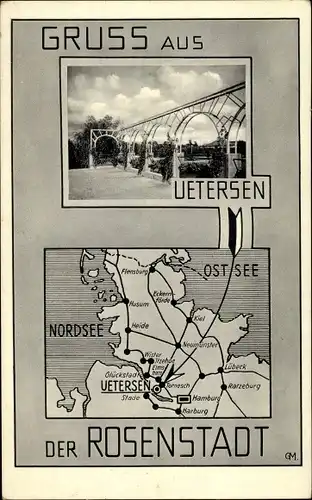 Landkarten Ak Uetersen in Holstein, Rosenstadt, Rosengarten