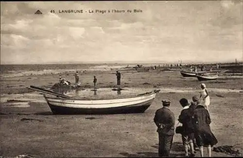 Ak Langrune Calvados, La Plage a l'heure du Bain