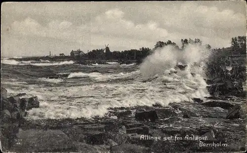 Ak Allinge Sandvig Bornholm Dänemark, set fra Anlaepet, Küste, Wellen