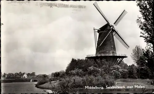 Ak Middelburg Zeeland Niederlande, Seisbolwerk met Molen