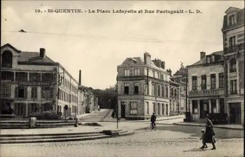 Ak Saint Quentin Aisne, La Place Lafayette, Rue Paringault