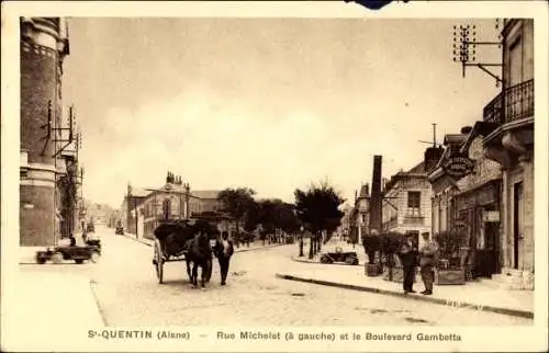 Ak Saint Quentin Aisne, Rue Michelet, Le Boulevard Gambetta