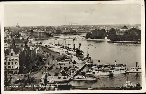 Ak Stockholm Schweden, Utsikt fran Katarinahissen, Stadtpartie, Schiffe, Hafen