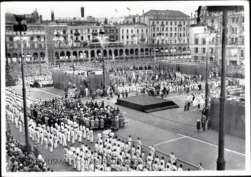 Ak Hamburg Mitte Altstadt, Turneraufmarsch am Rathausmarkt, Turnfest 1953