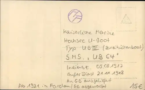 Ak Deutsches U Boot, Unterseeboot, Kaiserliche Marine, SMS U 64, Untersee Kreuzer