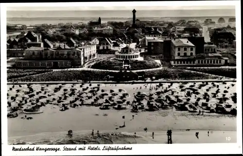 Ak Nordseebad Wangerooge in Ostfriesland, Strand, Hotels, Fliegeraufnahme