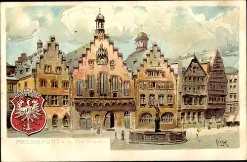 Künstler Litho Wiegk, Frankfurt am Main, Der Römer, Wappen