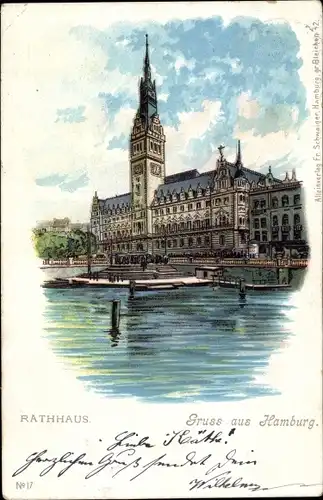 Litho Hamburg Mitte Altstadt, Ansicht vom Rathaus