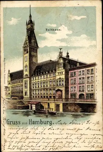 Litho Hamburg Mitte Altstadt, Ansicht vom Rathaus